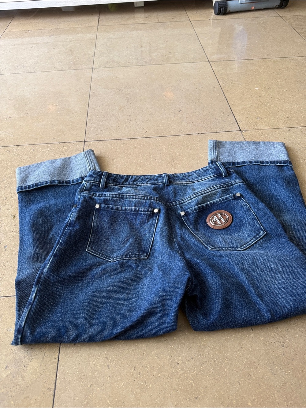 Michael Kors Collection Dark Blue Relaxed Fit Jeans with Back Patch